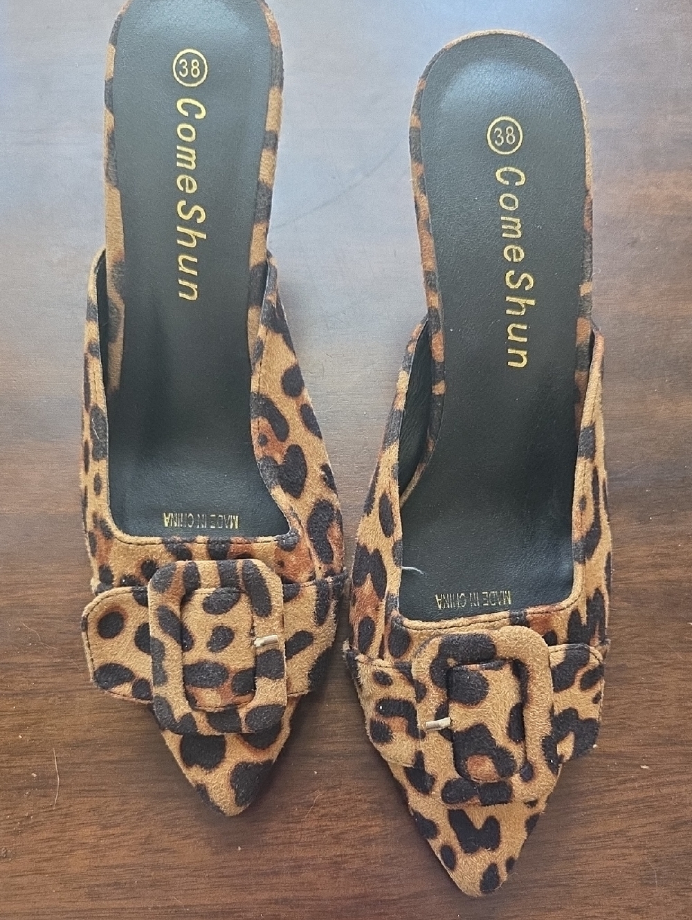 Leopard Print Pointed Toe Mule - Brown Size 38 (7.5 US)